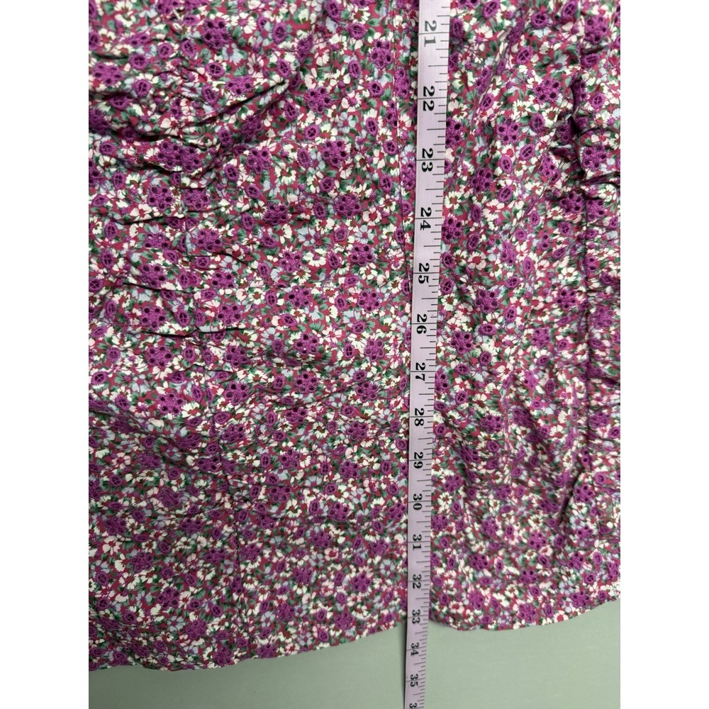 Maje Ryad Floral Puff Sleeve Ruched Mini Dress Fuchsia Pink Cotton Sz 38 US 6 - Picture 5 of 15